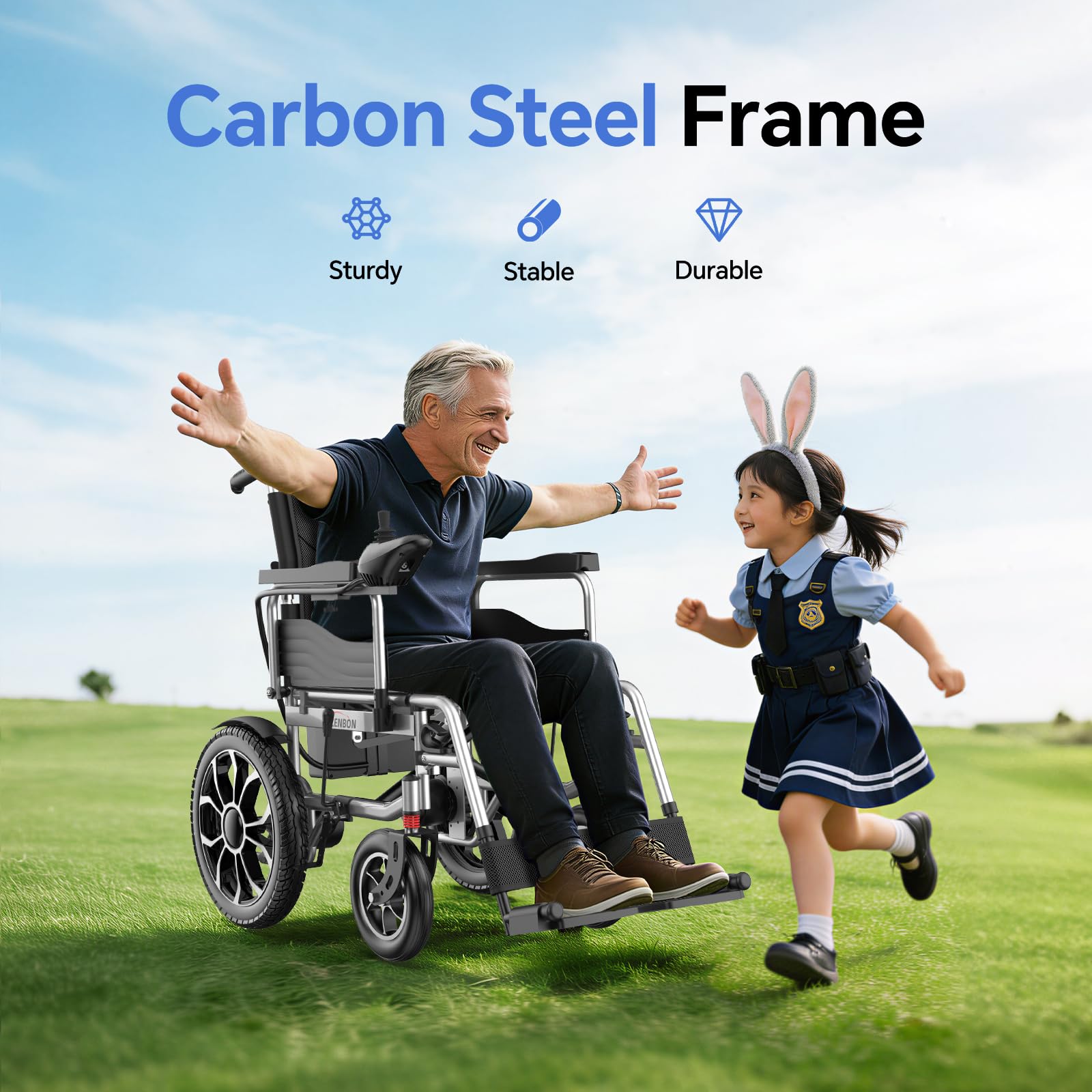 Silla de Ruedas Eléctrica Plegable: 30 km Silla de Ruedas Eléctrica Plegable Ligera para Personas Mayores - Silla de Ruedas Eléctrica para Exteriores con Neumáticos de Gran Formato Hasta 150KG