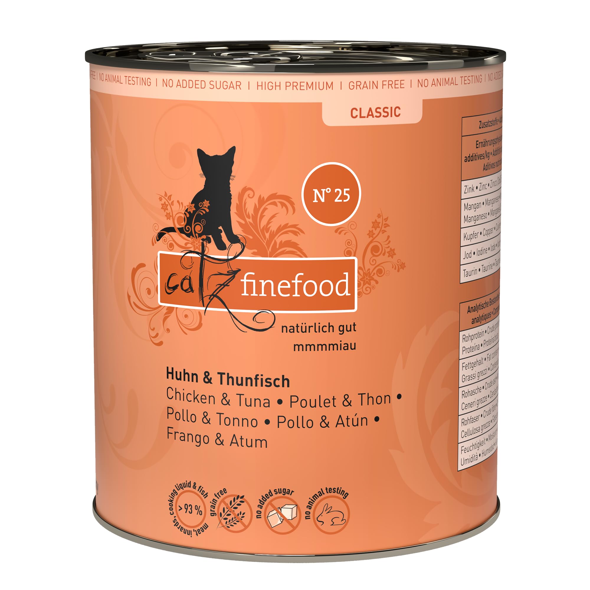 catz finefood N° 25 Huhn & Thunfisch Feinkost Katzenfutter nass, verfeinert mit Kürbis & Hagebutte, 6 x 800g Dosen