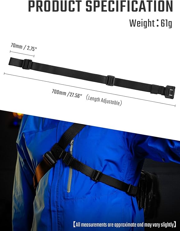Tactical Geek TGBelt7 Backpack Chest Strap, Nylon Sternum Strap with Quick-Release Buckle, Adjustable Backpack Stabilization Webbing, Compatible with MOLLE System (Black)