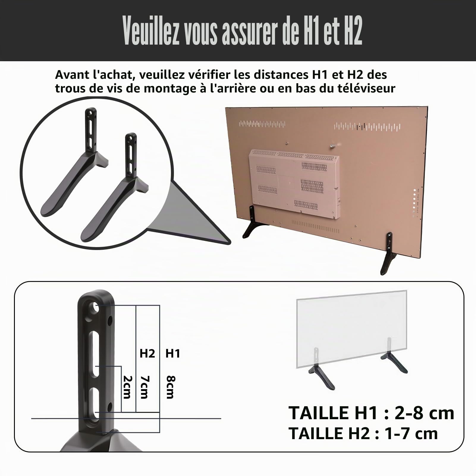 Pied TV Universel pour Téléviseurs de 32 à 65 Pouces Support TV Piédestal Remplacement de Base de Meuble TV avec Jeu Vis Et Patins Antidérapants Pied pour Samsung LG TCL