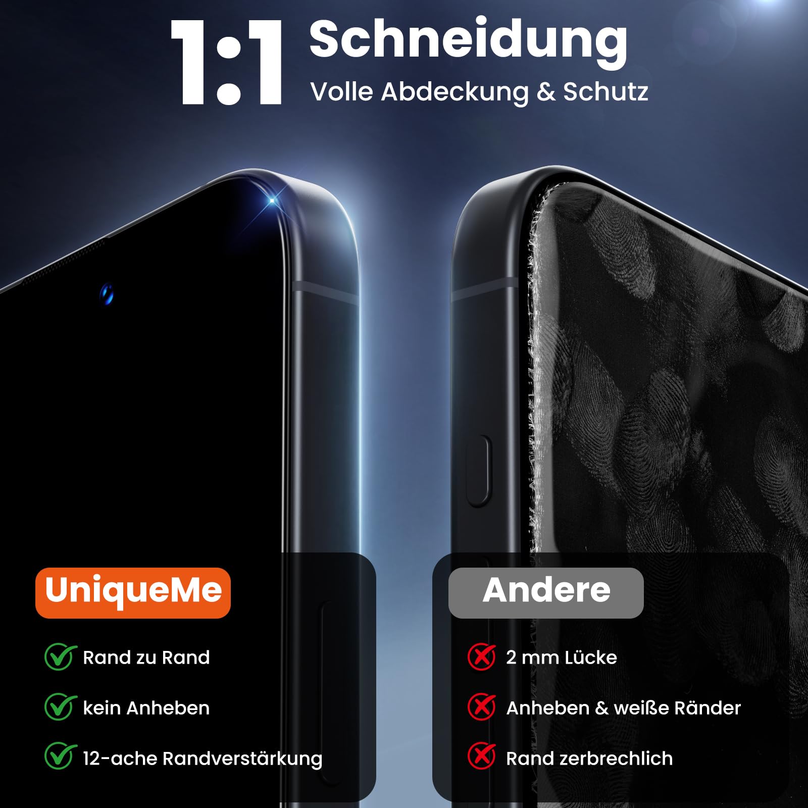 UniqueMe für Panzerglas Sichtschutz für iPhone 16 Pro Max - 2 Stück | Privacy Sichtschutz Displayschutz für iPhone 16 Pro Max Schutzglas, Automatische Staubentfernung, Anti Kratzer, Anti Spy
