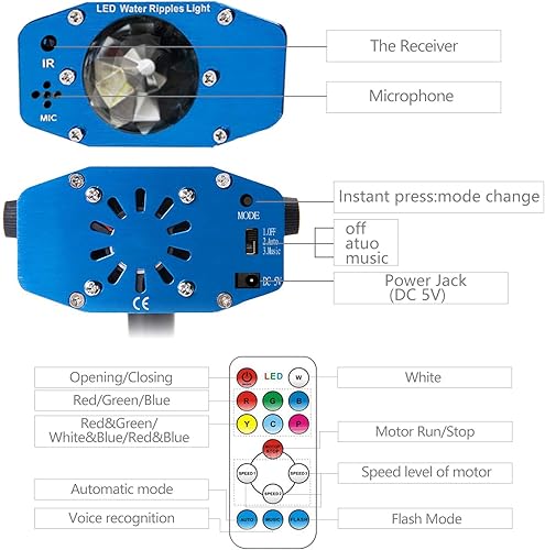 Miniatura 4 de Leaden Luces láser para fiestas, proyector de luz LED de 7 colores, iluminación estroboscópica de ondas de agua para fiestas, habitación,