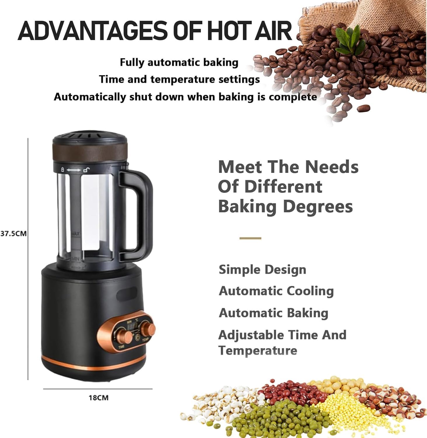 Tostatrice per caffè, Tostatrice elettrica per Chicchi di caffè da 2400 W con Tempo e Temperatura Regolabili, Tostatrice per Chicchi di caffè da 300 g, Kit per tostatura del caffè PE