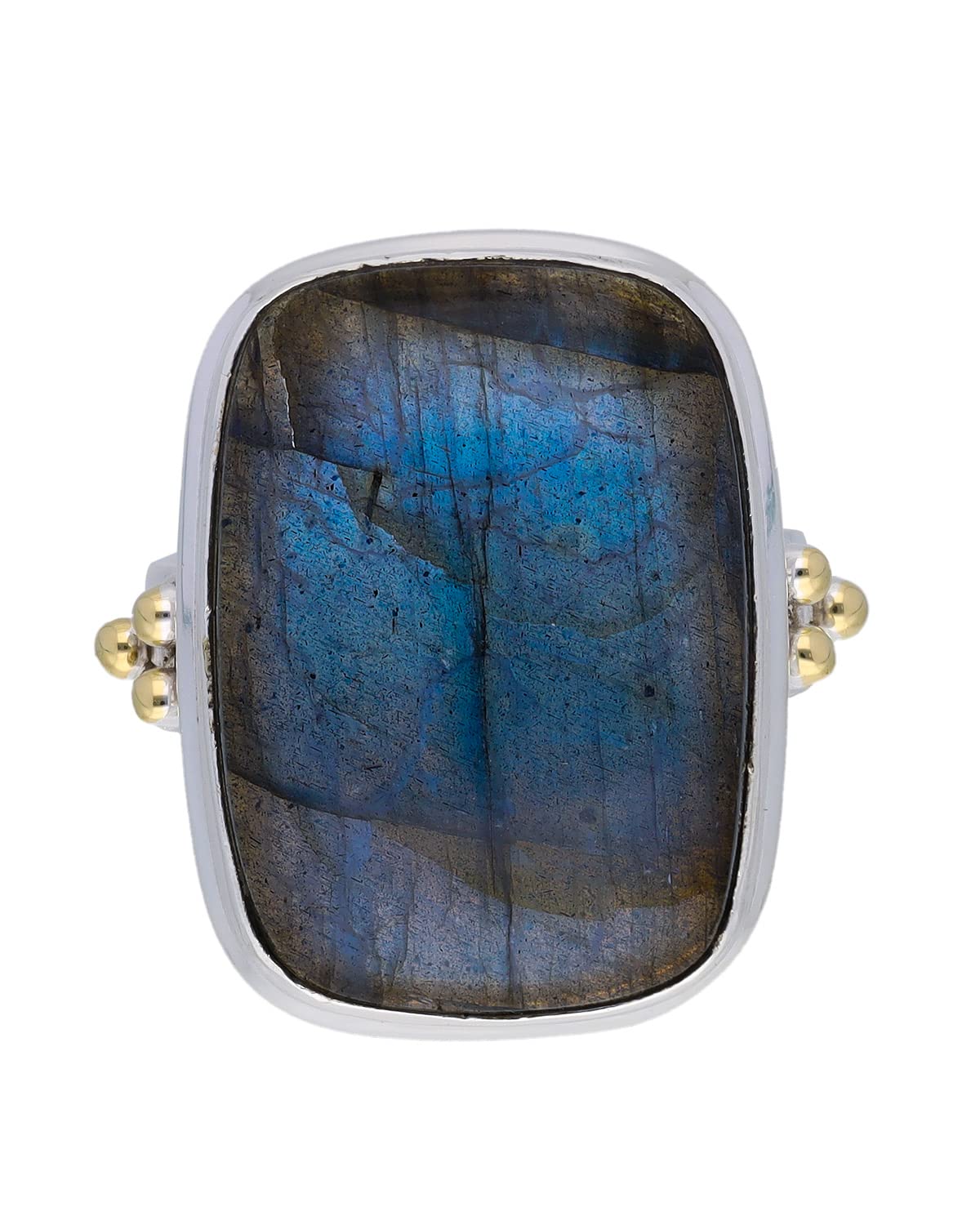 YoTreasureLabradorite Statement Ring Solid 925 Sterling Silver with Brass Accents