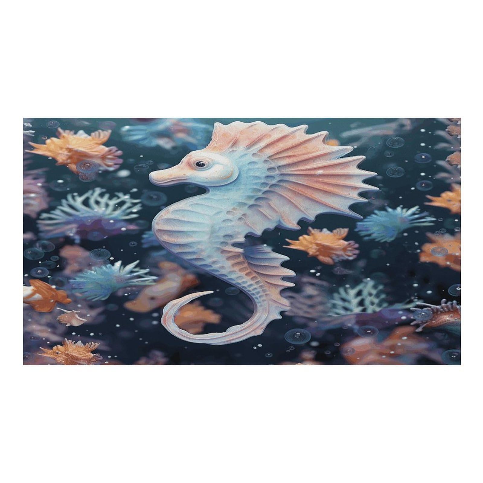 Tapis de nourriture pour chat hippocampe et étoile de mer - Antidérapant - Facile à nettoyer pour la nourriture et l'eau - 43,2 x 76,2 cm