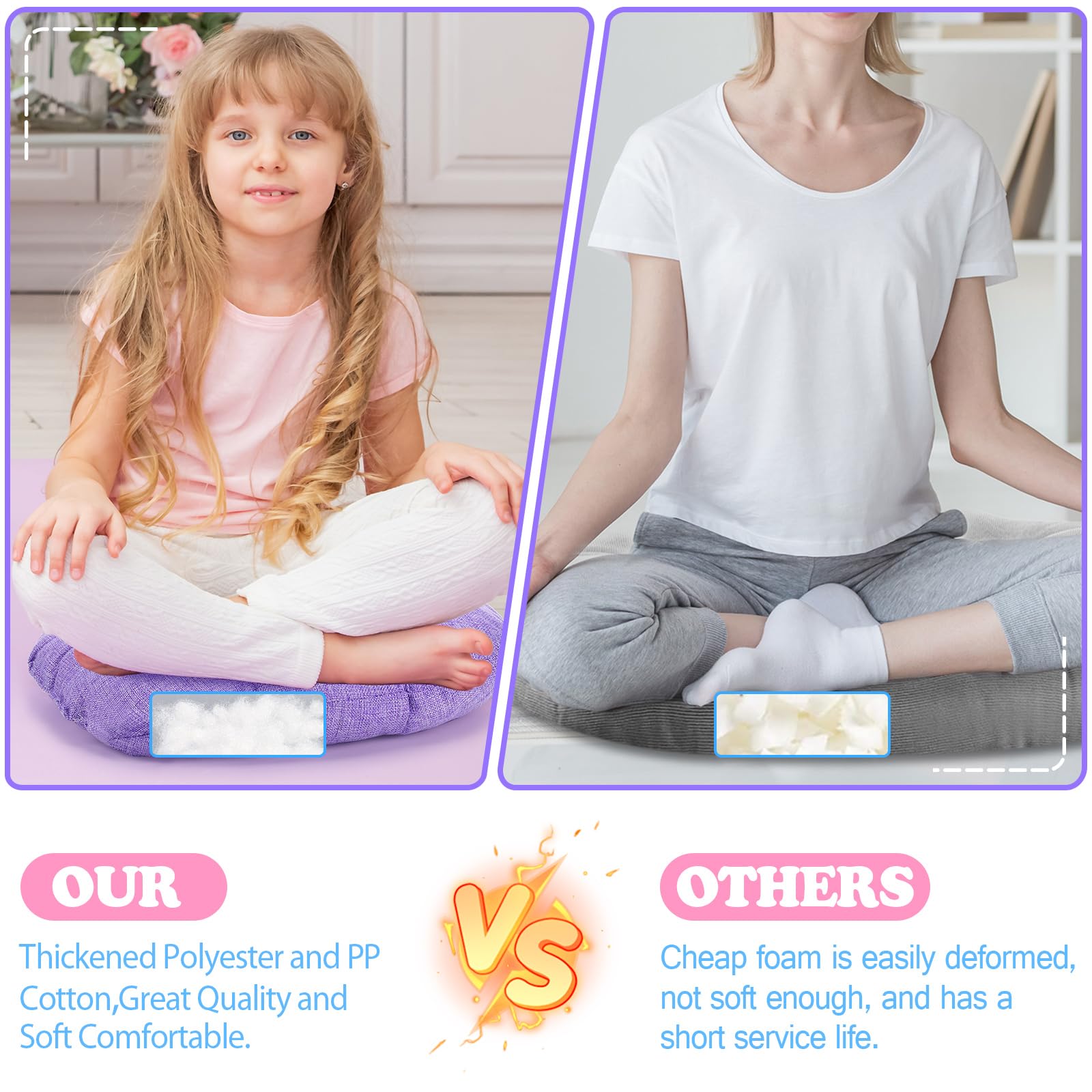 Fumete Cuscini rotondi da pavimento da 38 cm, per bambini e bambini, seduta flessibile per mobili in classe, spessore 9,9 cm, per casa, asilo nido, scuola materna, yoga e meditazione (adorabile, 8
