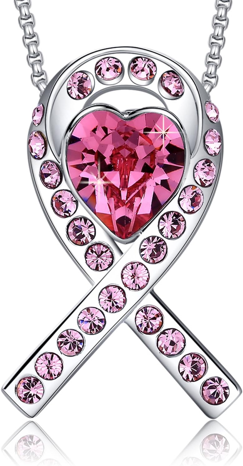 MEGA CREATIVE JEWELRY Women Breast Cancer Awareness Pink Ribbon Pendant Necklace