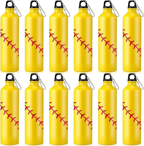 Uiifan 12 botellas de agua de softbol de aluminio a granel, regalo de softbol, botella de agua ligera para bicicleta, botella deportiva de sóftbol