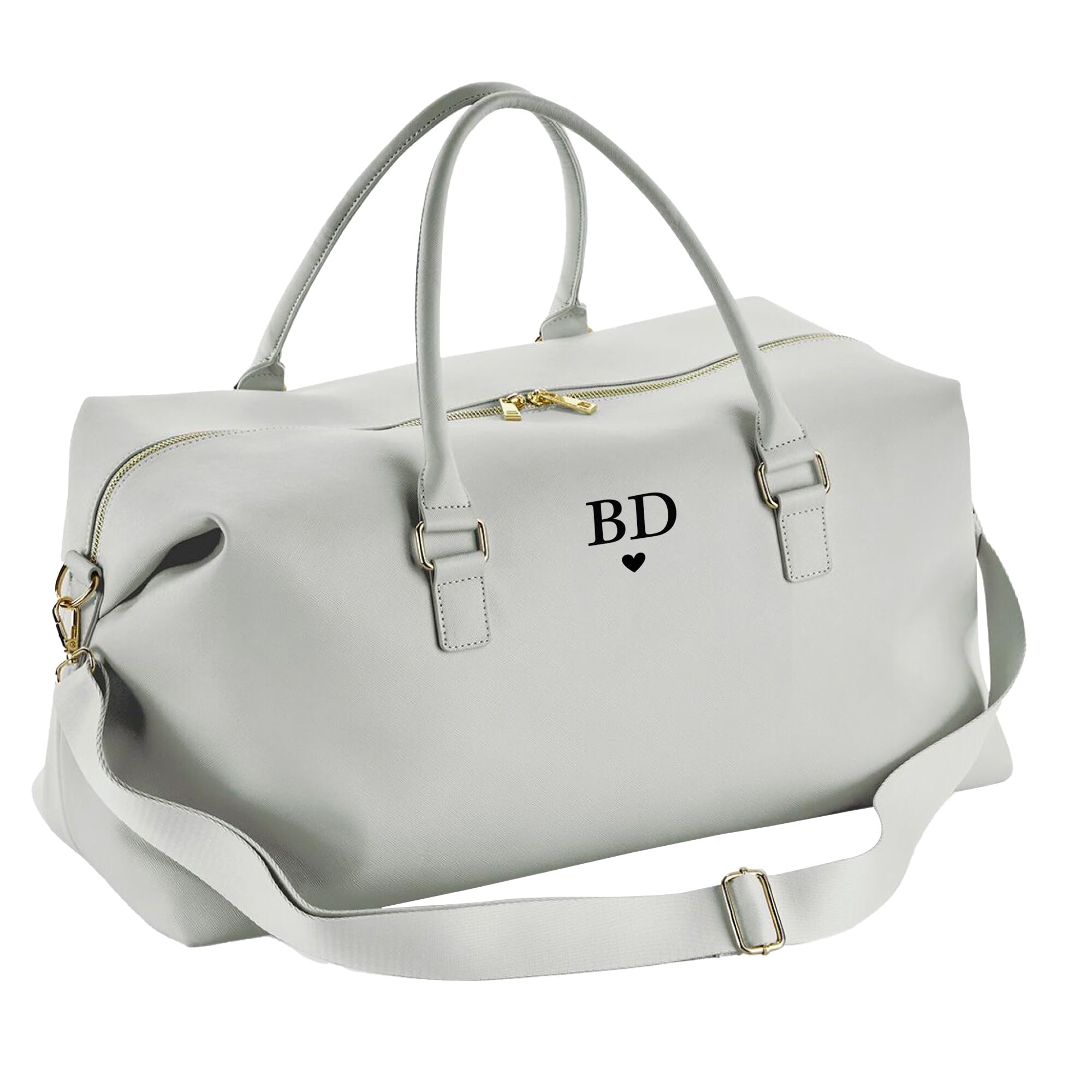 eBuyGB Personalised Maternity Bag, Monogrammed Hospital Bag, Baby Changing, Nappy Diaper Bag, PU Leather Weekend Travel Bag, Large Overnight Duffel Bag, Mum Bag (Soft Grey with Standard Strap) โ image 1