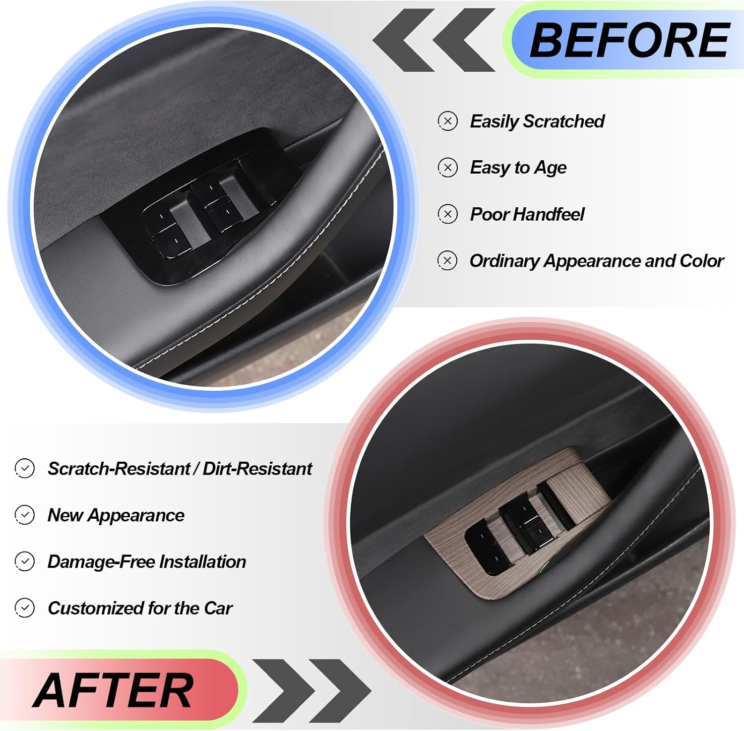 Window Lift Button Switch Panel Trim Cover Frame for Tesla Model 3 2017-2020, Door Glass Lifter Switch Panel Cover Trim for Tesla Model Y 2020-2021 Door Window Control Switch Panel Bezel Frame ABS