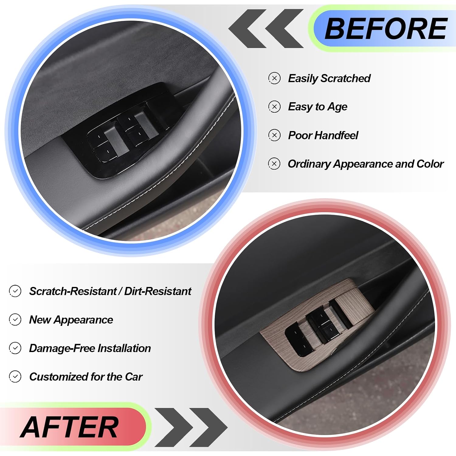 Window Lift Switch Panel Cover Trim for Tesla Model 3 2017-2020/ Model Y 2020-2021 Door Glass Lifter Switch Panel Cover Door Armrest Window Control Button Switch Panel Bezel Frame ABS Wood Grain