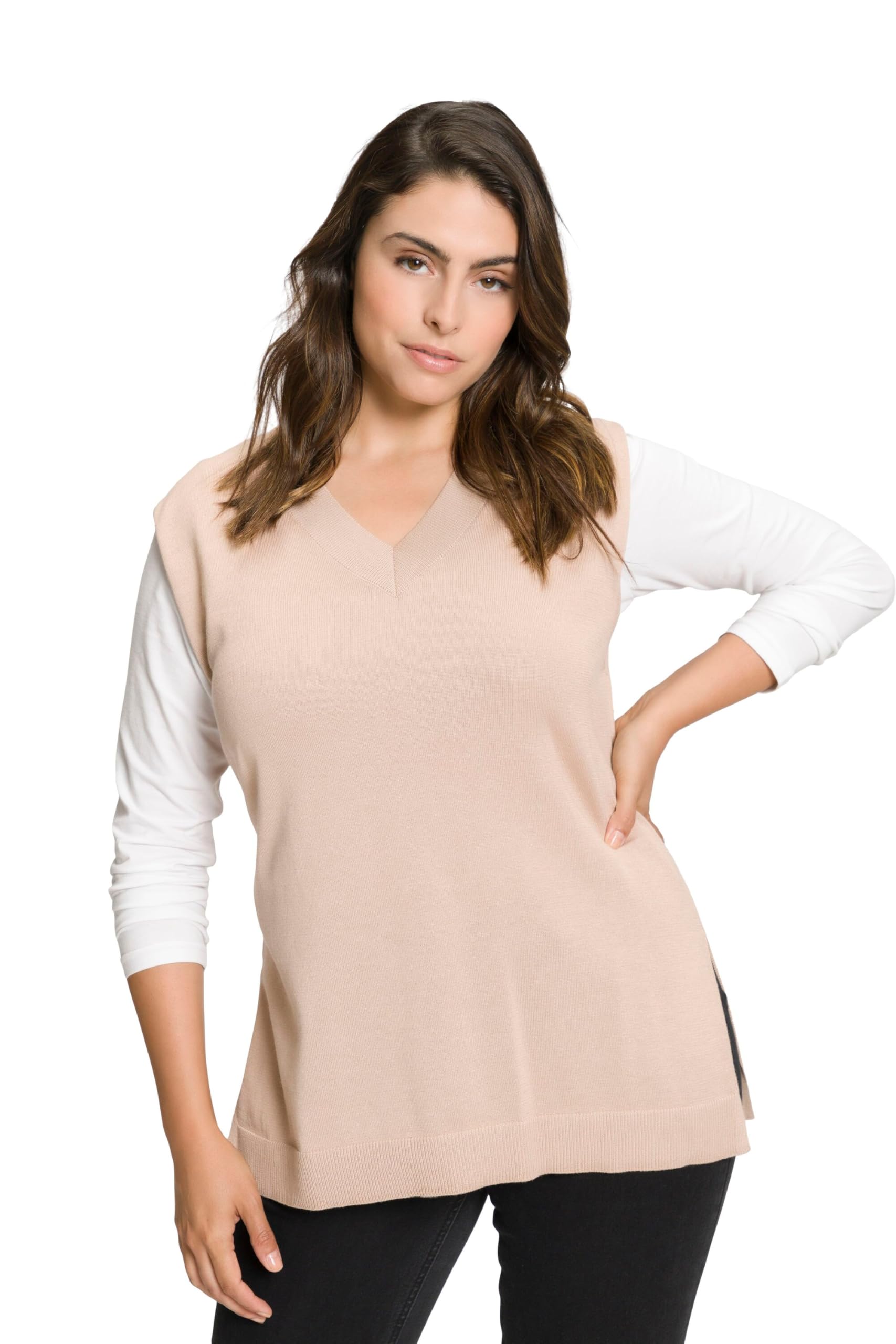 Ulla Popken Damen Pullunder, Tiefer V-Ausschnitt, Seitenschlitze, Ärmellos Pullover