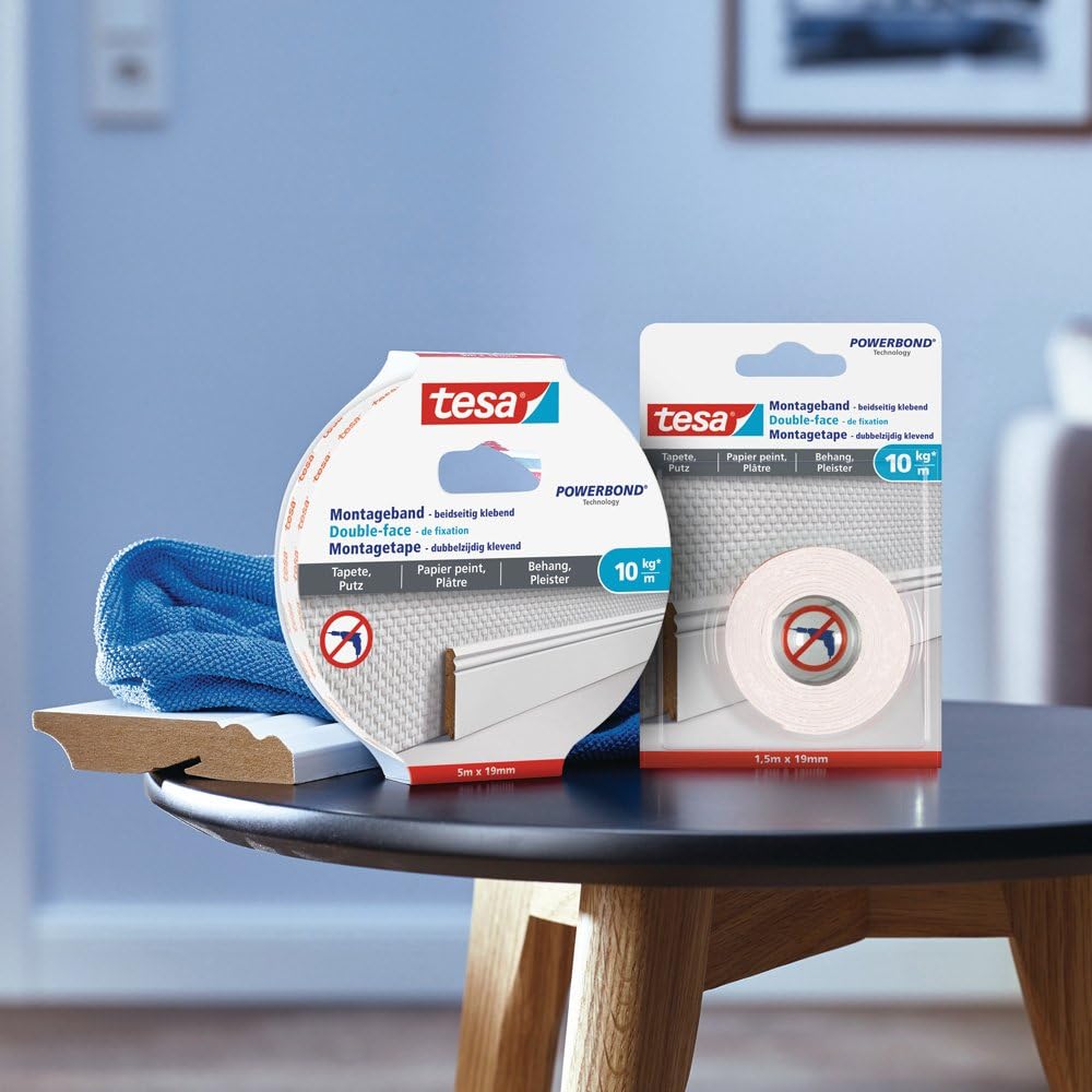 Tesa 77743 – 00001 – 00 Double-Sided Tape for Painted Walls and Plaster (10 kg/m)