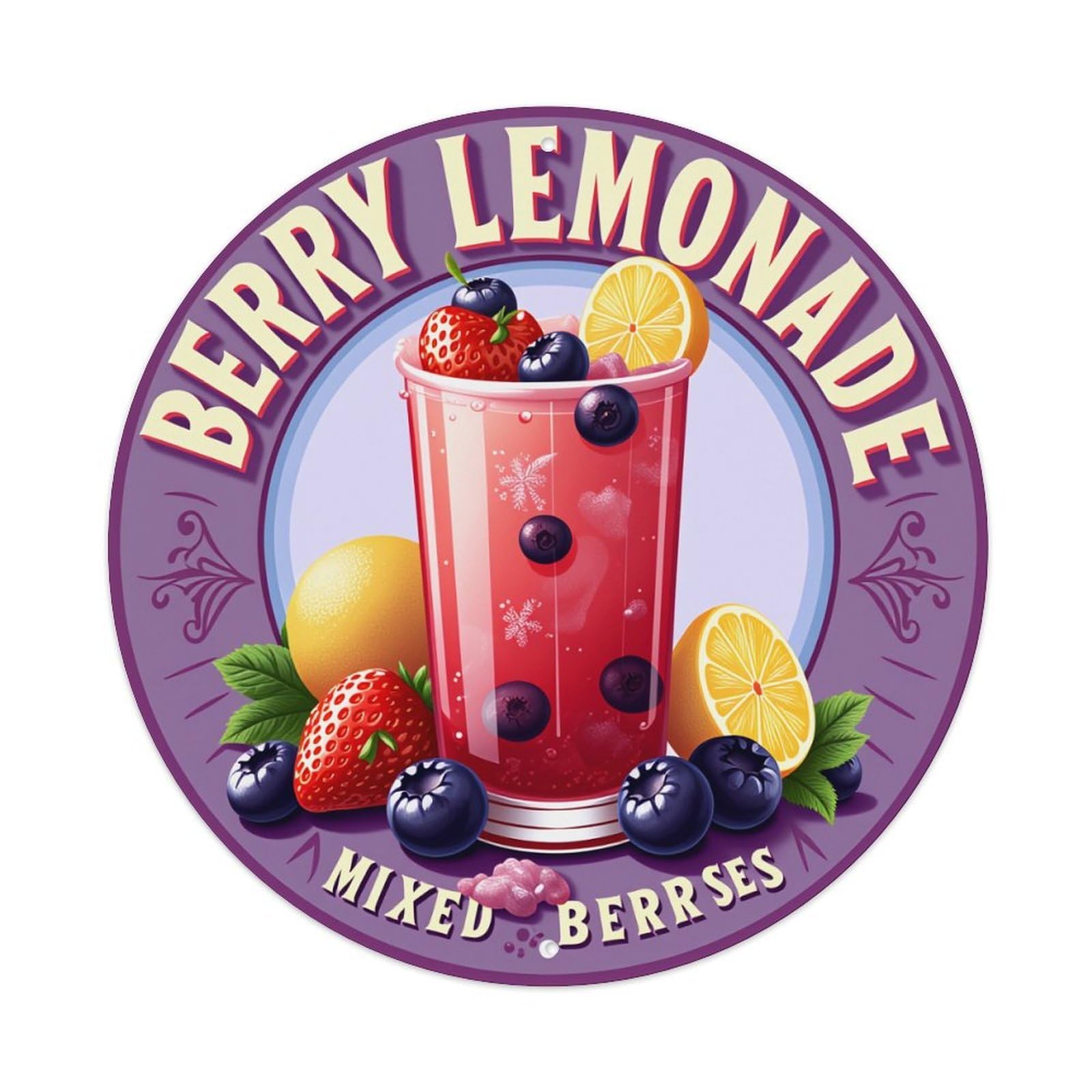 Berry Lemonade Mixed Berries Fresh Fruit Drink Metal Tin Sign Plaque