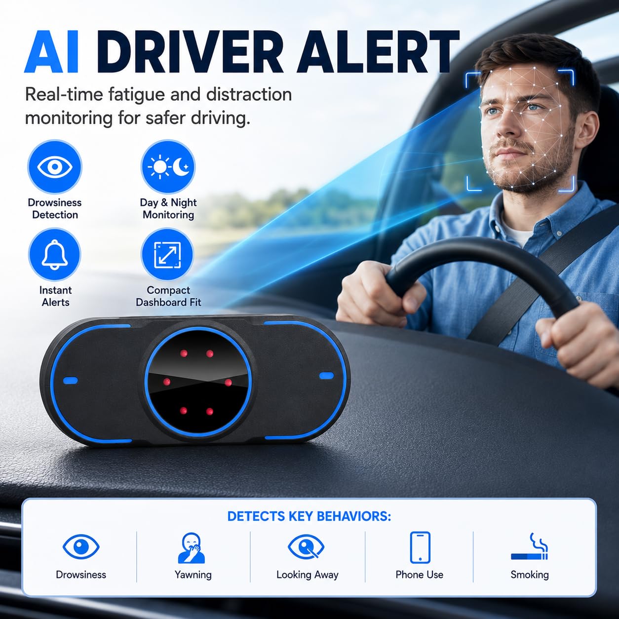 Alarma De Fatiga Del Conductor, Alarma Antisueño Para Conductores Con Captura Facial En Tiempo Real, Función De Recordatorio Continuo, Detección De Pupila, Rostro Y Movimiento Para Conducción De