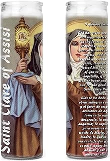 Saint Claire Clare of Assisi 2 Glass Prayer Candles Santa Clara de Asis Patron of Embroiderers and Sore Eyes