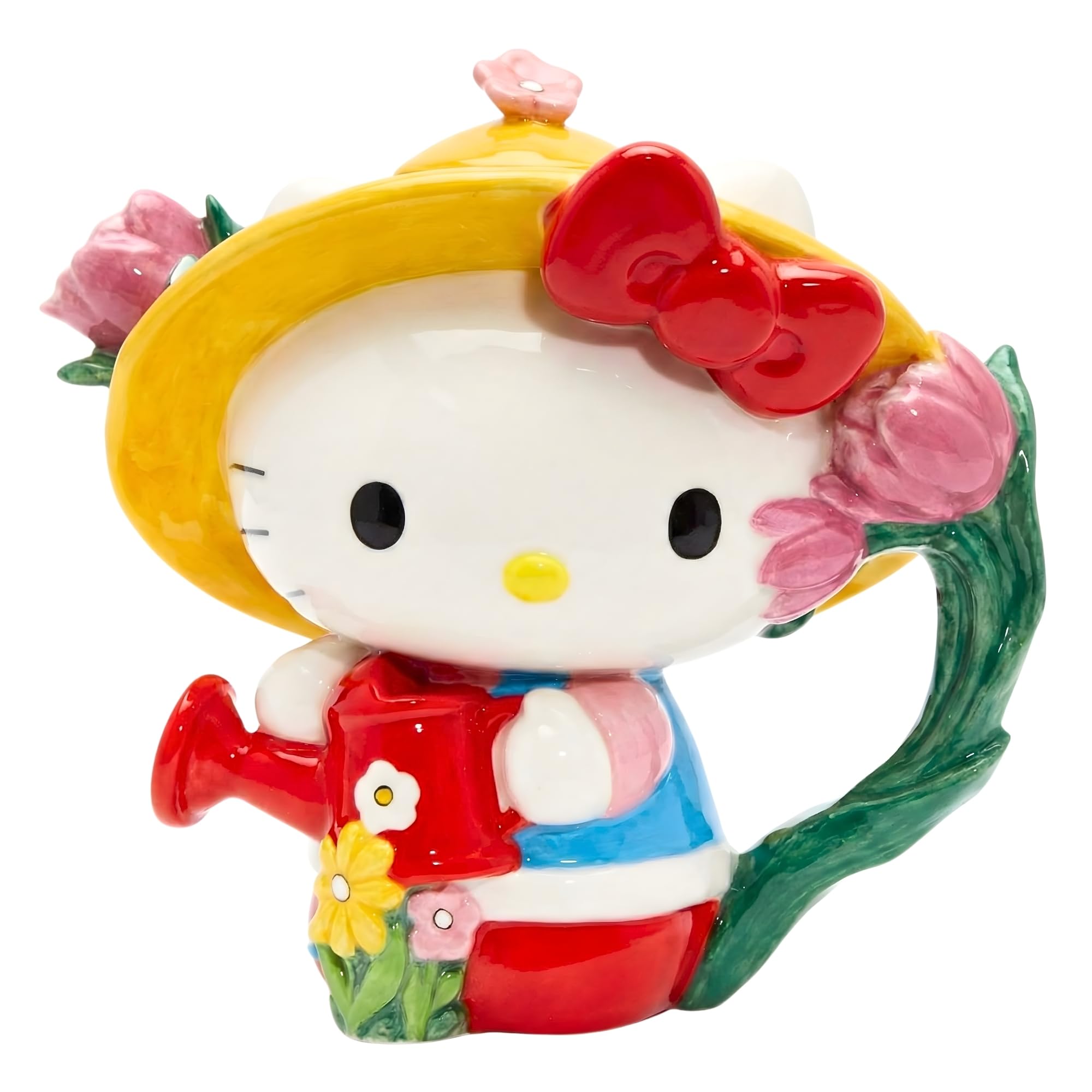 Blue Sky Clayworks Hello Kitty Teapot, Ceramic, 8" L x 4.75" W x 7.25" H, Sunny Watering-Can Pour