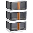 HAIXIN Plastic Storage Bins with Clear Door & Lid, 100Qt Large Capacity Folding Storage Bins for Craft and Home Storage, Stackable Storage Box with Wheels, Dorm Room Essentials (3 Pack)