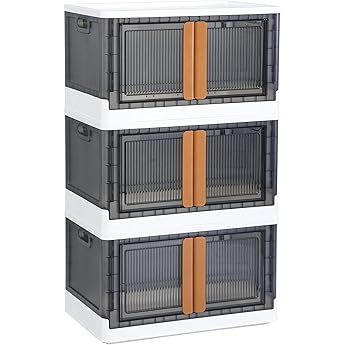 HAIXIN Plastic Storage Bins with Clear Door & Lid, 100Qt Large Capacity Folding Storage Bins for Craft and Home Storage, Stackable Storage Box with Wheels, Dorm Room Essentials (3 Pack)