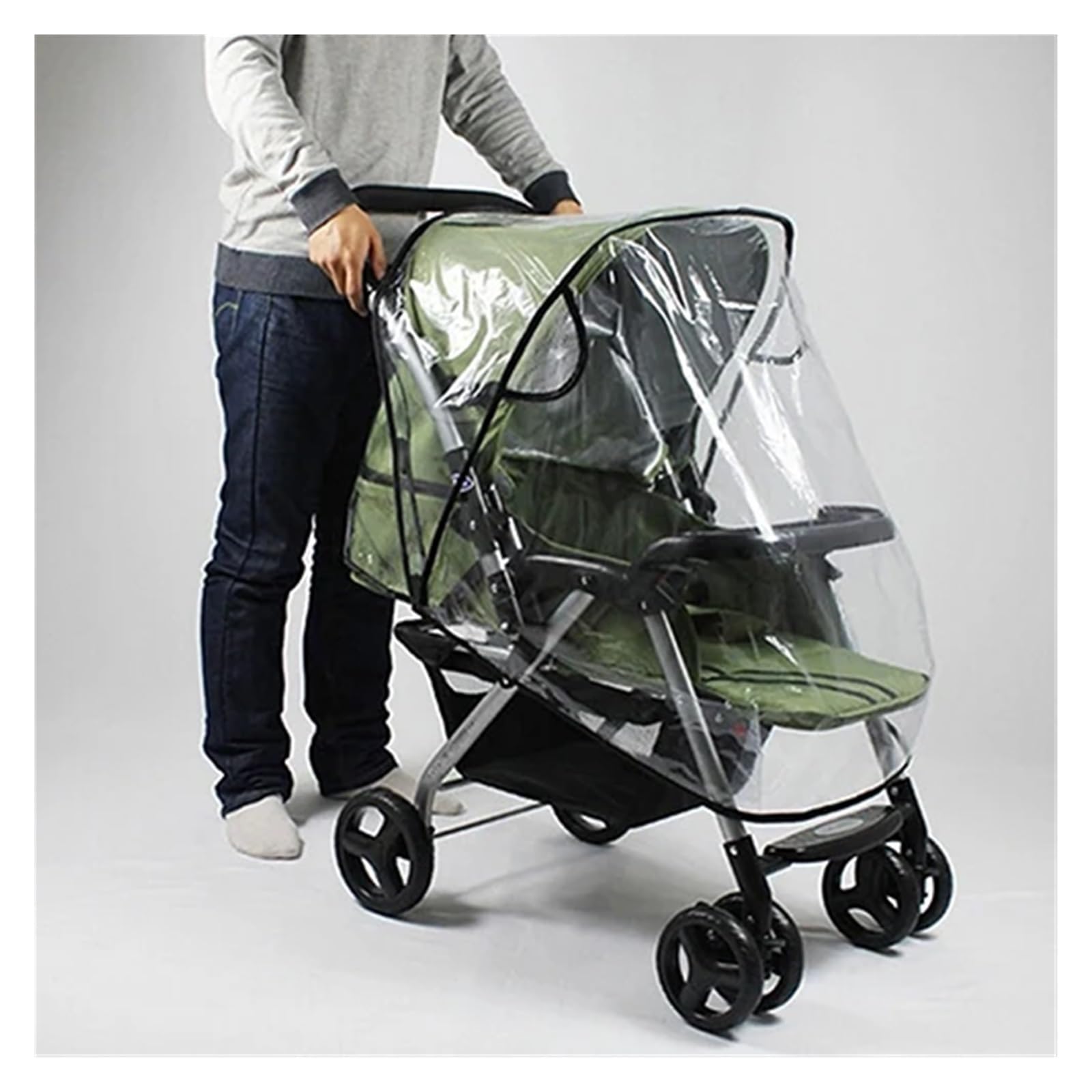 Parapioggia in PVC for passeggino | Bordo Nero Trasparente 75x55x80 cm Protezione antipioggia universale for passeggini