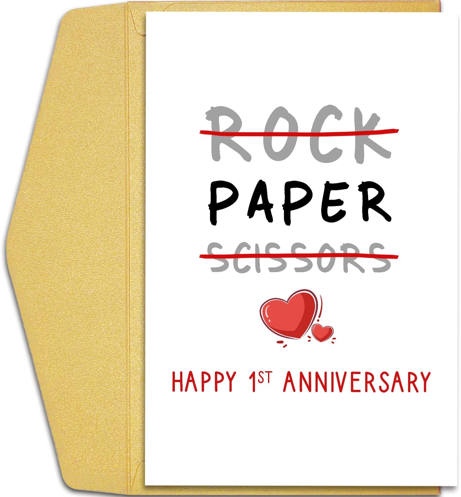 Qiliji Happy 1st Anniversary Card, Funny 1 Year Wedding Anniversary Card, Paper Anniversary Greeting Card, Rock Paper Scissors