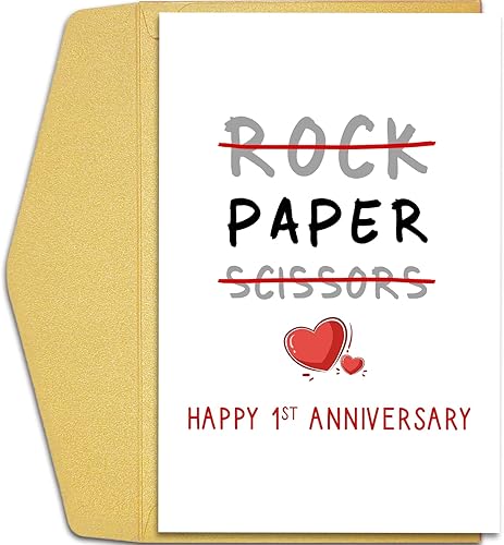 Qiliji Tarjeta de feliz primer aniversario, divertida tarjeta de aniversario de boda de 1 año, tarjeta de felicitación de aniversario de papel,