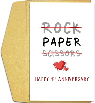 Qiliji Happy 1st Anniversary Card, Funny 1 Year Wedding Anniversary Card, Paper Anniversary Greeting Card, Rock Paper Scissors
