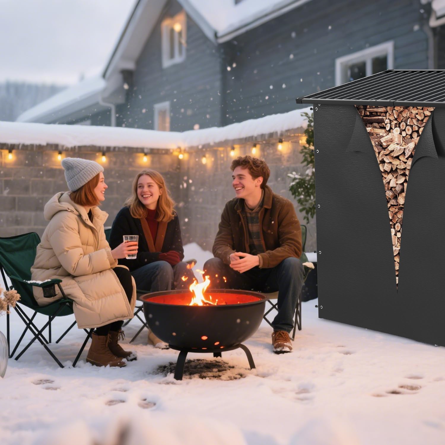 Metalowy regał na drewno kominkowe, stojak na drewno kominkowe, 185 x 70 x 185 cm, czarny, do ogrodu, 2,3 m³, stojak na drewno kominkowe, pomoc do układania na zewnątrz