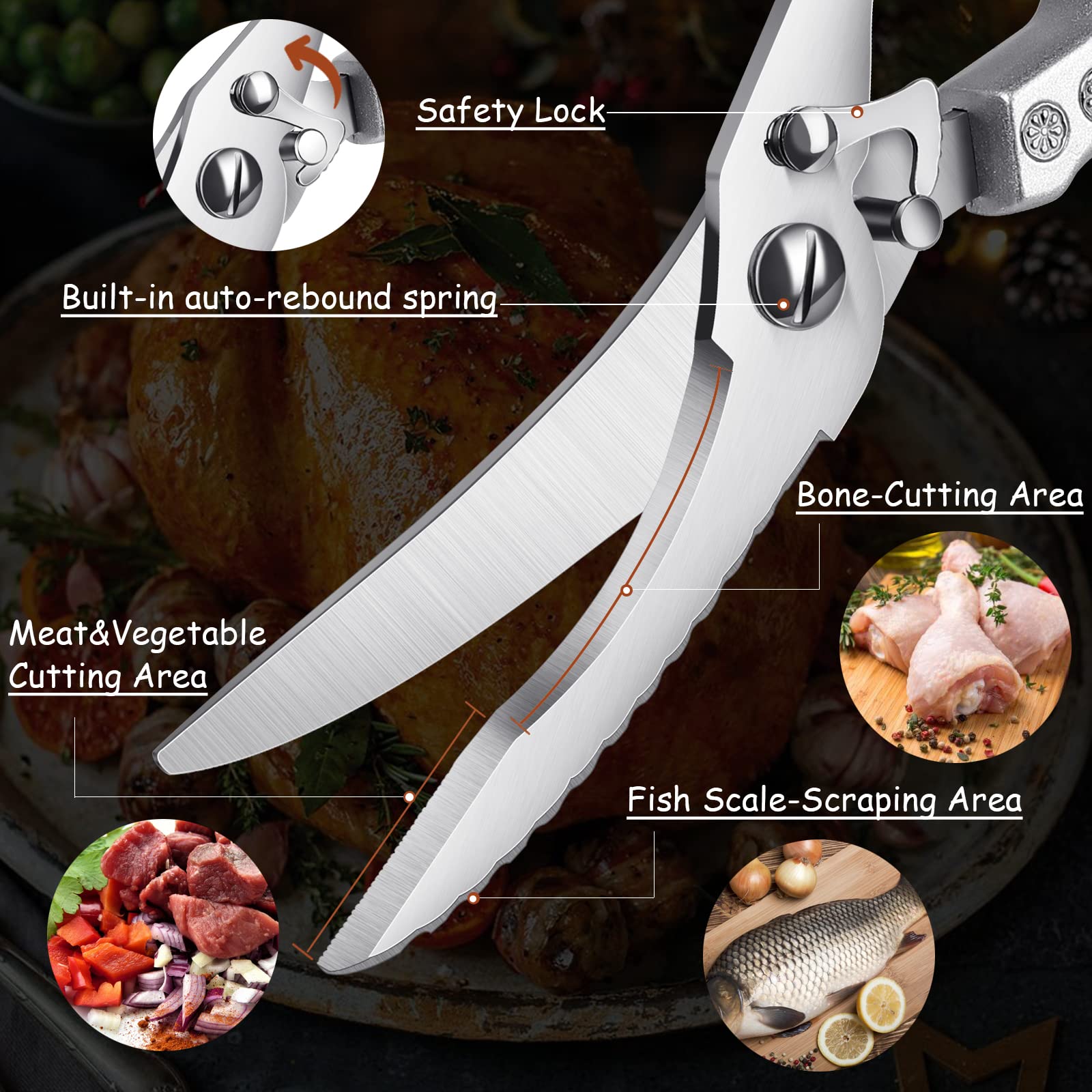 TIVOLI Ciseaux à Volaille Professionnels Ultra Tranchants en Acier Inoxydable – Ciseaux de Cuisine Multifonctions pour Poulet, Viande, Poisson et Légumes avec Étui de Sécurité et Boîte Cadeau