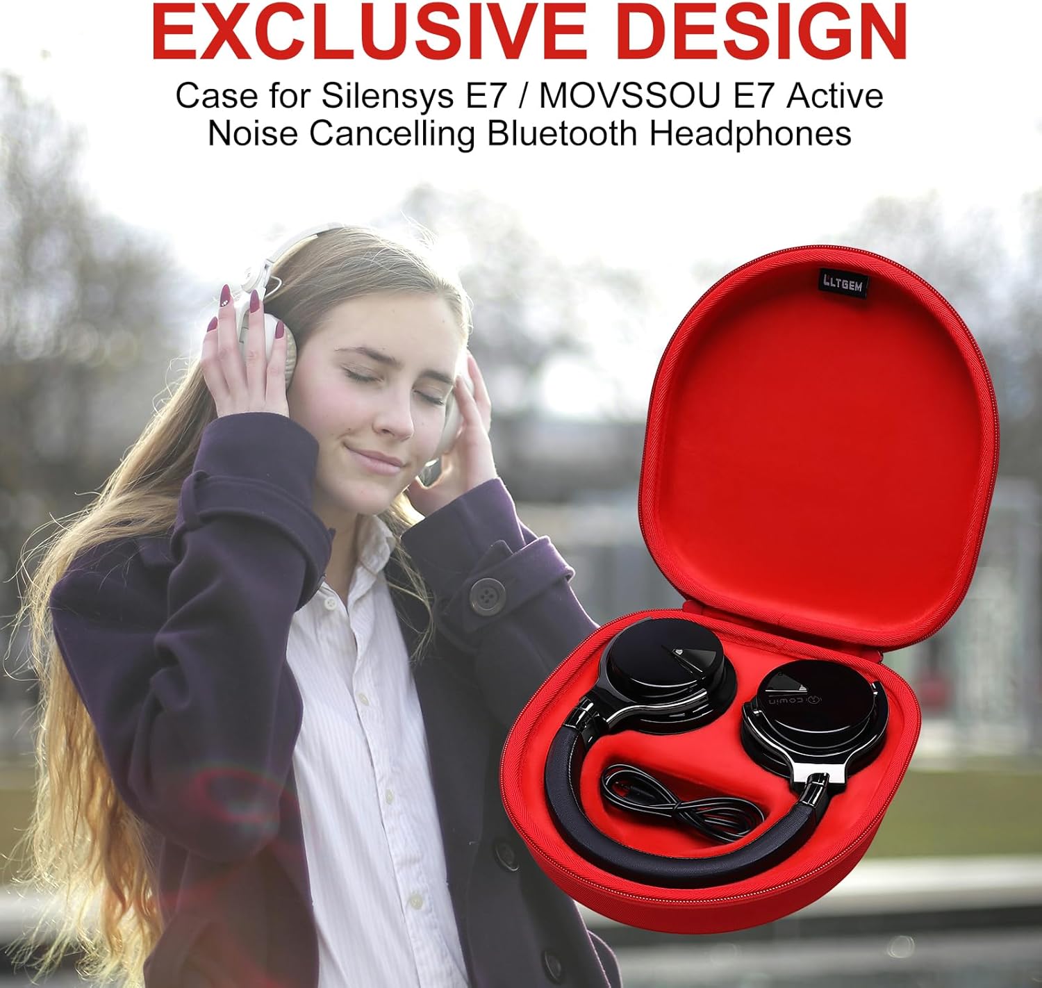 LTGEM Case Compatible with Silensys E7 / MOVSSOU E7 / COWIN E7 Active Noise Cancelling Headphones, Red - Image 7