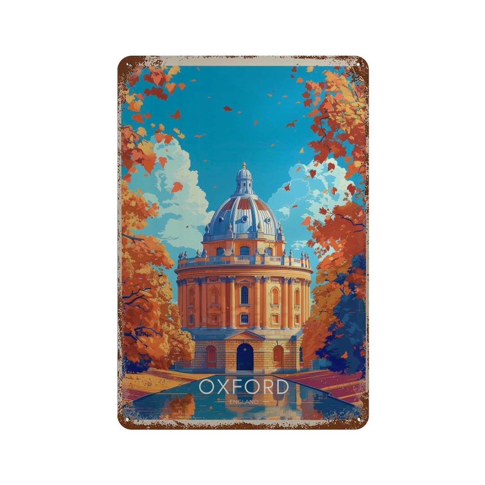 xiaoxiaoshen Oxford England Travel Illustrated Cityscape Wall Decor Art Metal Tin Poster Modern Home Decor Art Home Bar Shop Decorations Vintage Sign 30x20cm