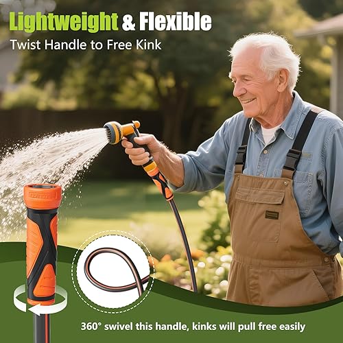 Miniatura 8 de Manguera de jardín de 25 pies resistente x 58 pulgadas, manguera de agua ligera y flexible con accesorios niquelados, sin torceduras, a prueba de