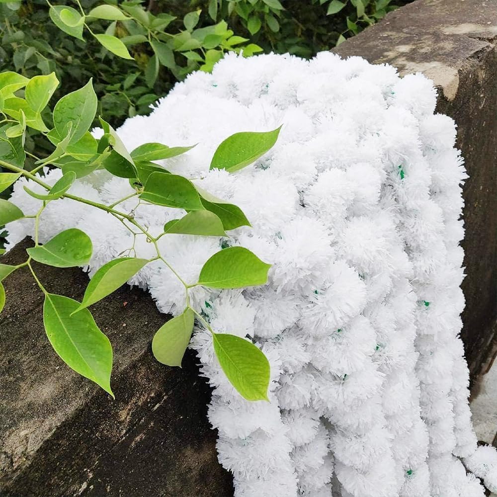 One Best Deal White Obd 5 X Artificial Marigold Flowers Faux Garland Flowers 5 Feet Indian Marigold Garland For Diwali Pooja Decoration Traditional Wedding Home Mehndi Decor & Outdoor Party (White)