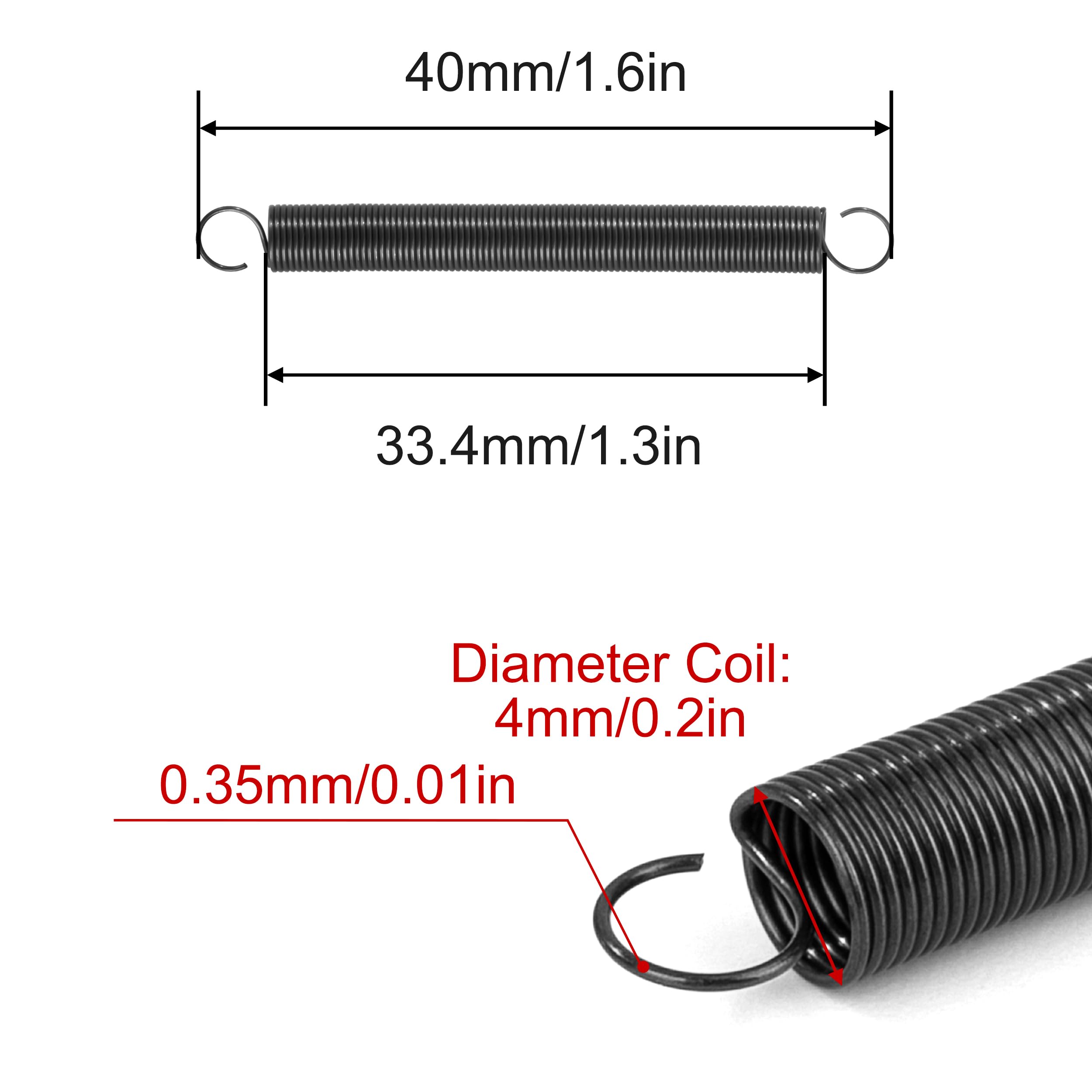 Resortes de Extensión 40mm Muelles de Tensión Gancho Alambre Piano 4mm 0,35mm 0,2KG 20 Piezas