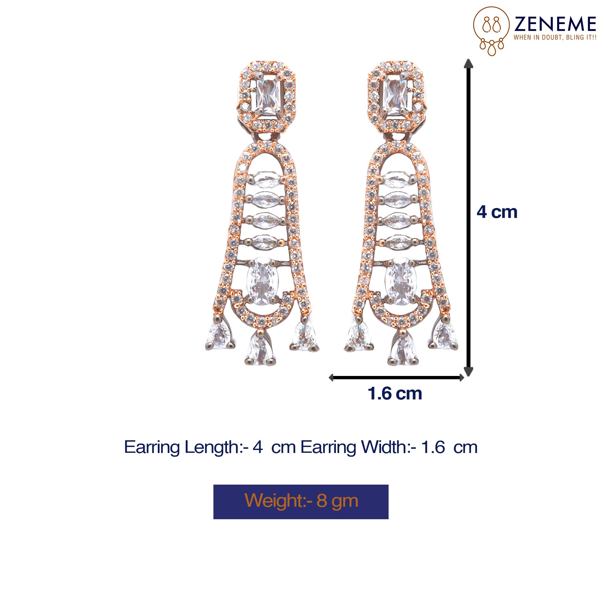 Classic Rhodium-Plated American Diamond Drop Earrings