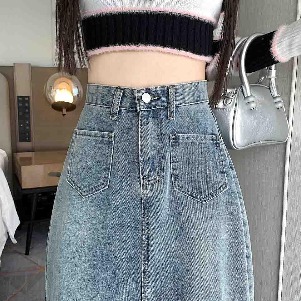 Retro Denim Skirt, Long Skirt, high Waisted, Casual A-line Skirt, Harajuku Denim Large Swing Skirt3