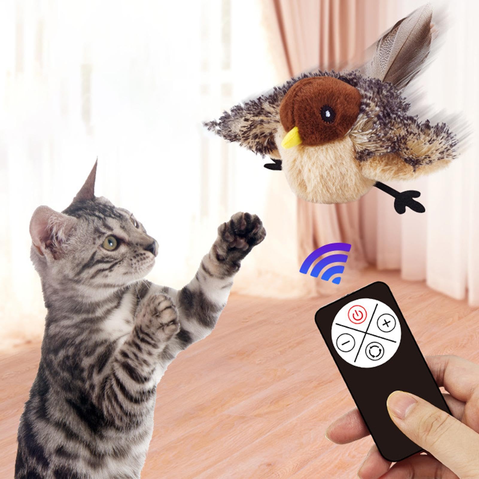 Giocattolo Uccello Svolazzante Per Gatti – Ricaricabile USB, Con Cinguettio Realistico E Telecomando, Peluche Interattivo Per Felini