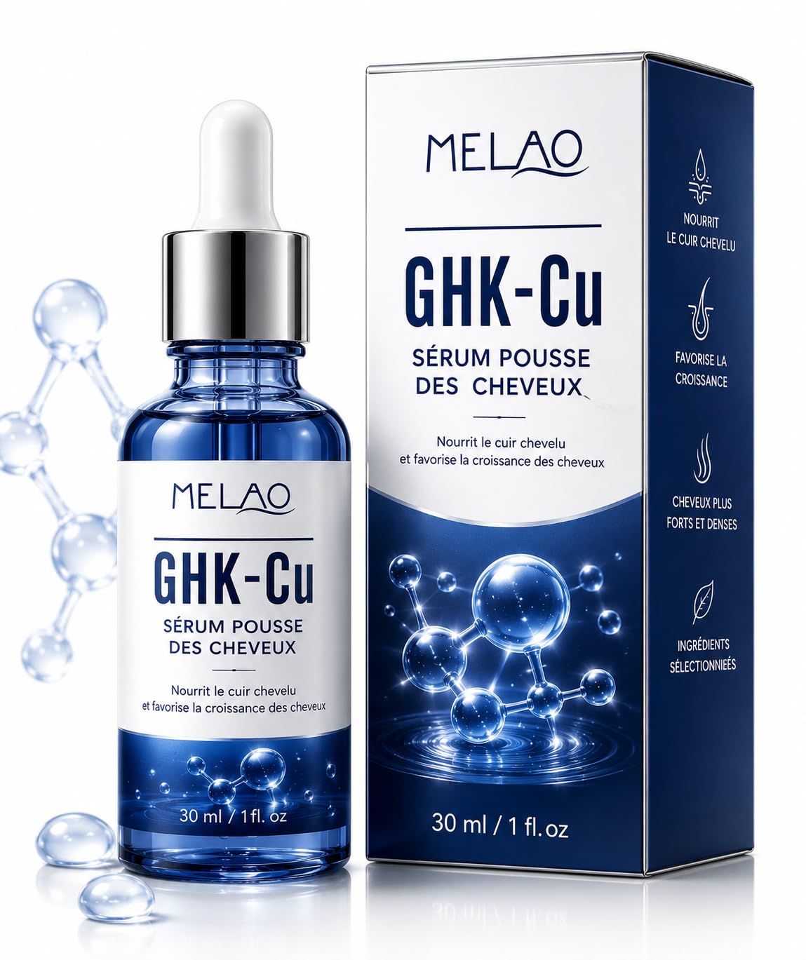 Hévidencia GHK-Cu Copper Peptide Hair Growth Serum 30ml, Siero Anti Caduta Capelli, Cura del Cuoio Capelluto Nutriente, Trattamento per la Crescita dei Capelli Vegano per Donna & Uomo Bellezza