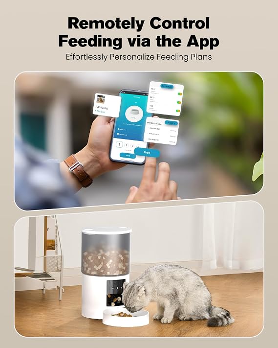 Automatic Cat Food Dispenser for Dogs WiFi: Doser for Pets with 10S Registration – Automatic Feeder for Food Dispenser for Cat Treats and Timer White 6L