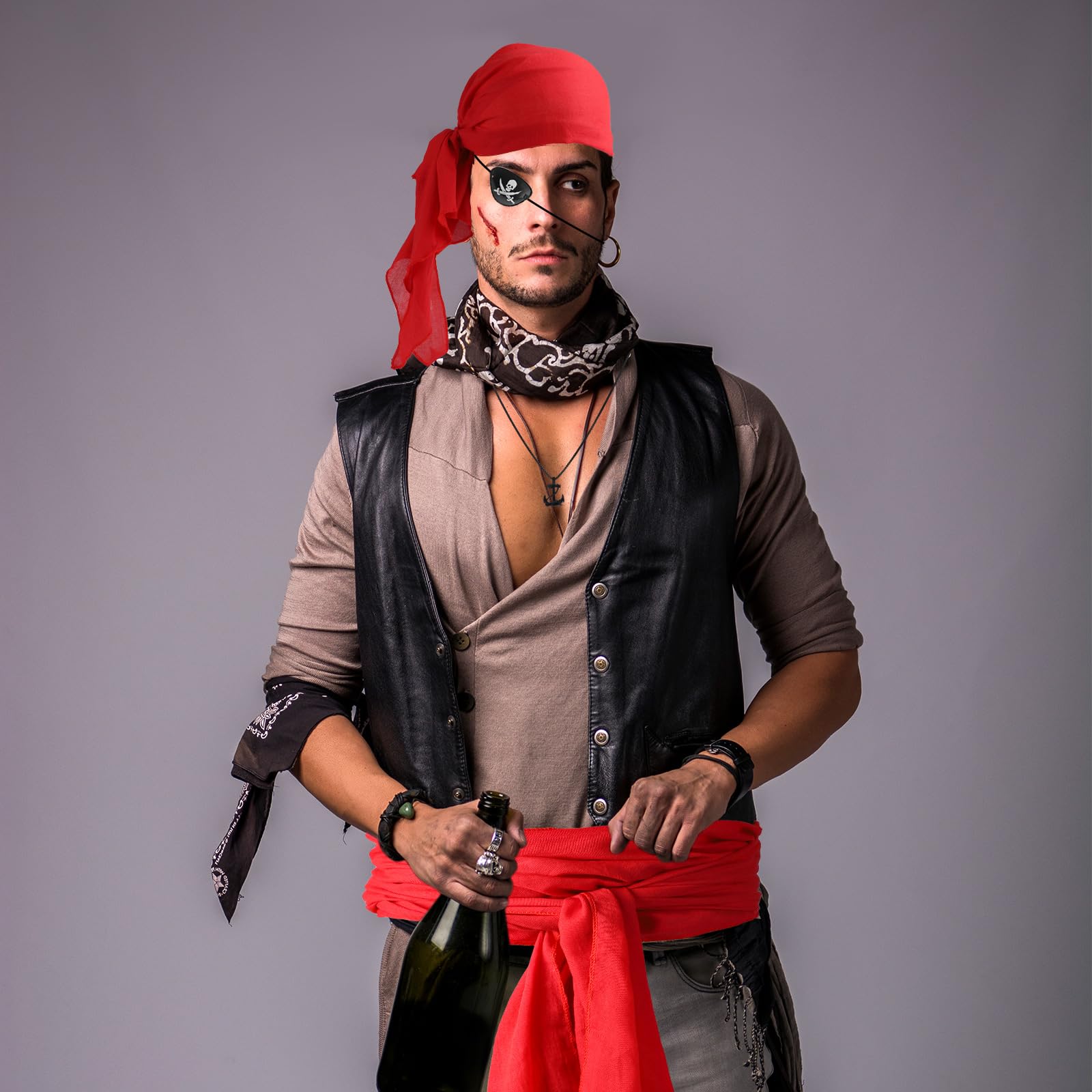TUONYIS 3 Pièces Pirate Accessoire Deguisement Pirate Femme Set d' accessoires de Costume de Pirate Ceinture Pirate Bandeau, Ceinture, Chaîne de Taille, pour La Fête d'anniversaire De Pirate (Rouge