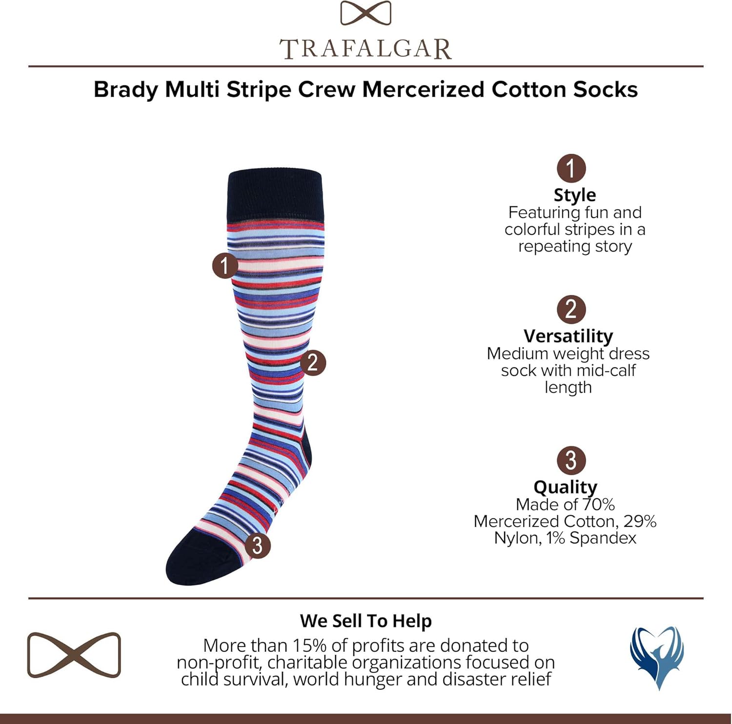 Trafalgar Men's Brady Multi Stripe Mid-Calf Mercerized Cotton Socks - Image 2