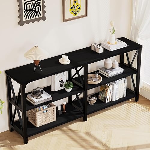 Miniatura 16 de LVB Mesa de sofá rústica, mesa consola de granja para sala de estar, mesa de entrada de pasillo con almacenamiento, mesa de entrada para vestíbulo,