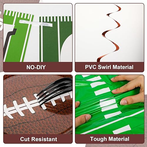 Miniatura 4 de Juego de 184 piezas de suministros para fiestas de fútbol, incluye platos, servilletas, vasos, mantel, remolinos, bandera, kit de vajilla para