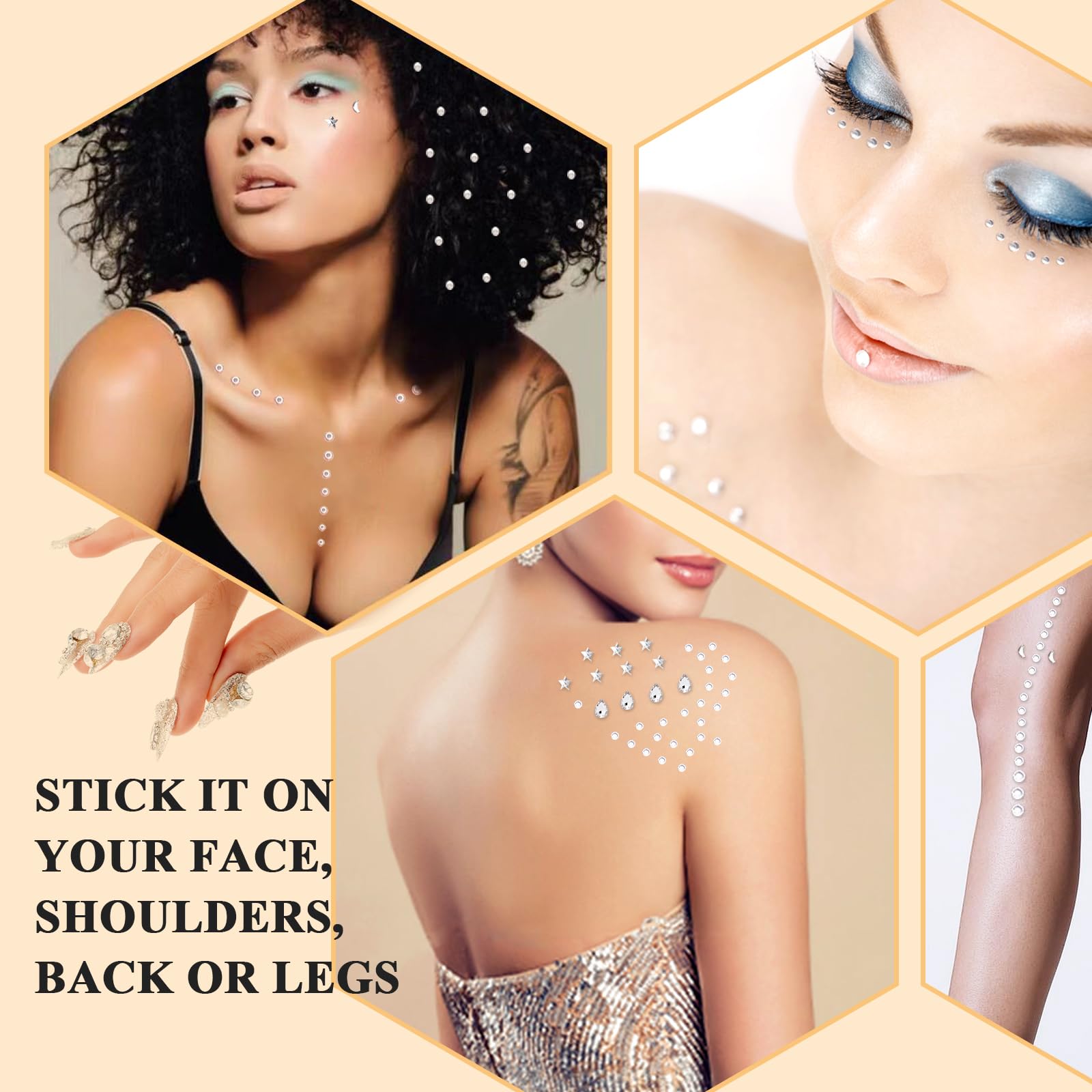 Sularpek 850 Pièces Strass Autocollant Visage Strass Visage Carnaval Maquillage Festival Paillettes Yeux Corps Ongle Nail Art