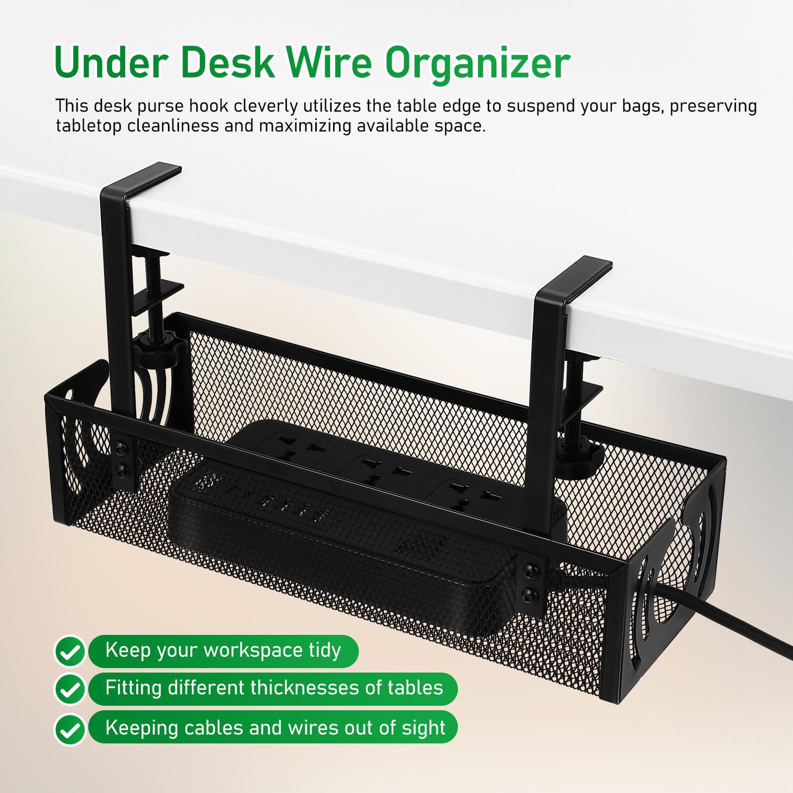 VILLCASE Organizer Cavi Scrivania con Morsetto Antiscivolo Supporto per Gestione Fili Sotto Scrivania Adatto Ufficio e Postazioni Gaming