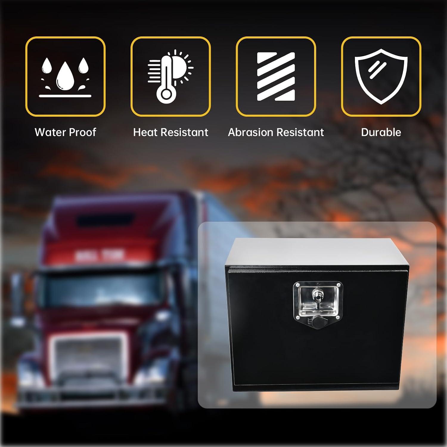 18" x 12" x 14" Black Steel Underbody Truck Tool Box, Heavy Duty Truck Bed Storage Box with T-Handle Lock for RV Truck Van Pickup Trailer