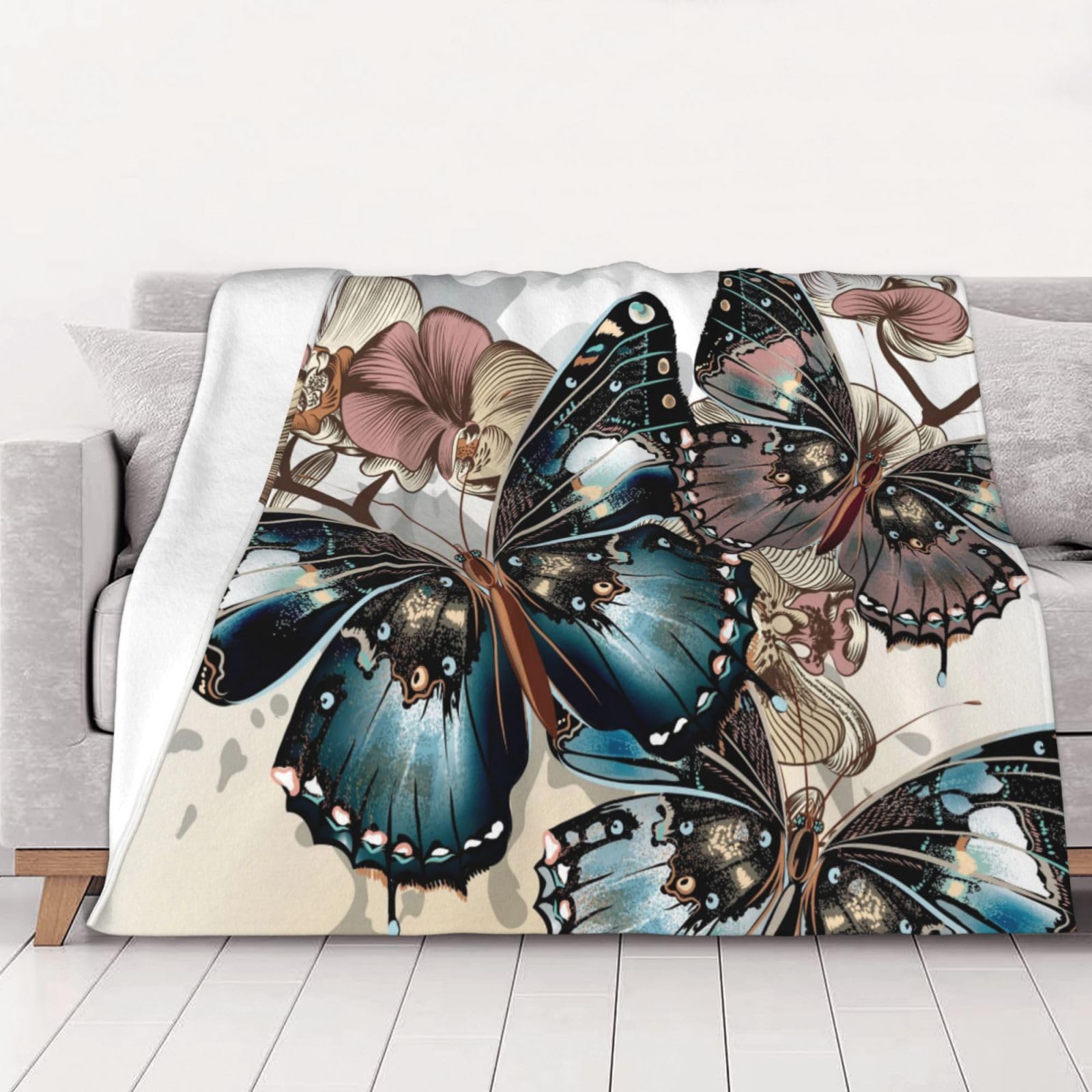 Plaid papillons et fleurs plaid chaud pour cocooning au salon