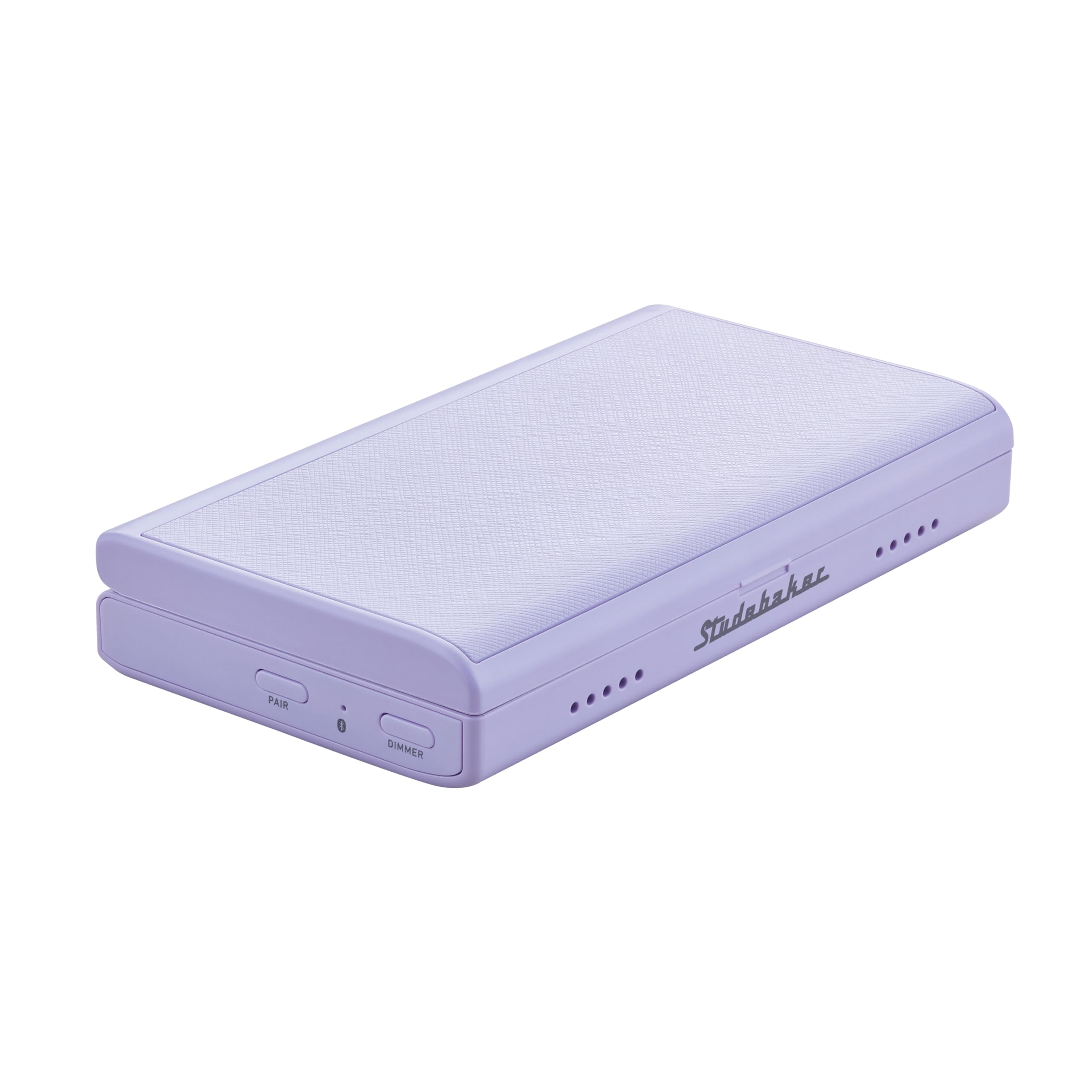 Studebaker Techmate All-in-One: orologio da viaggio portatile, caricabatterie per telefono wireless e cablato, altoparlante Bluetooth e power bank (Lilla)