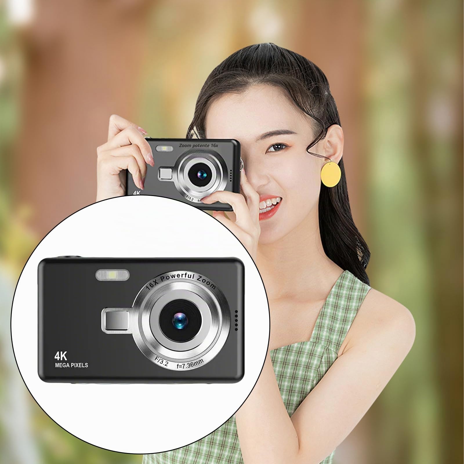 Fotocamera Digitale 4K 96MP 1080P Compatta Portabile, Fotocamera 2.4 Pollici con Zoom Digitale 16X, Autofocus, Anti-Shake, Fotocamera per Vlogging per Bambini, Regalo di Compleanno per Ragazzi e