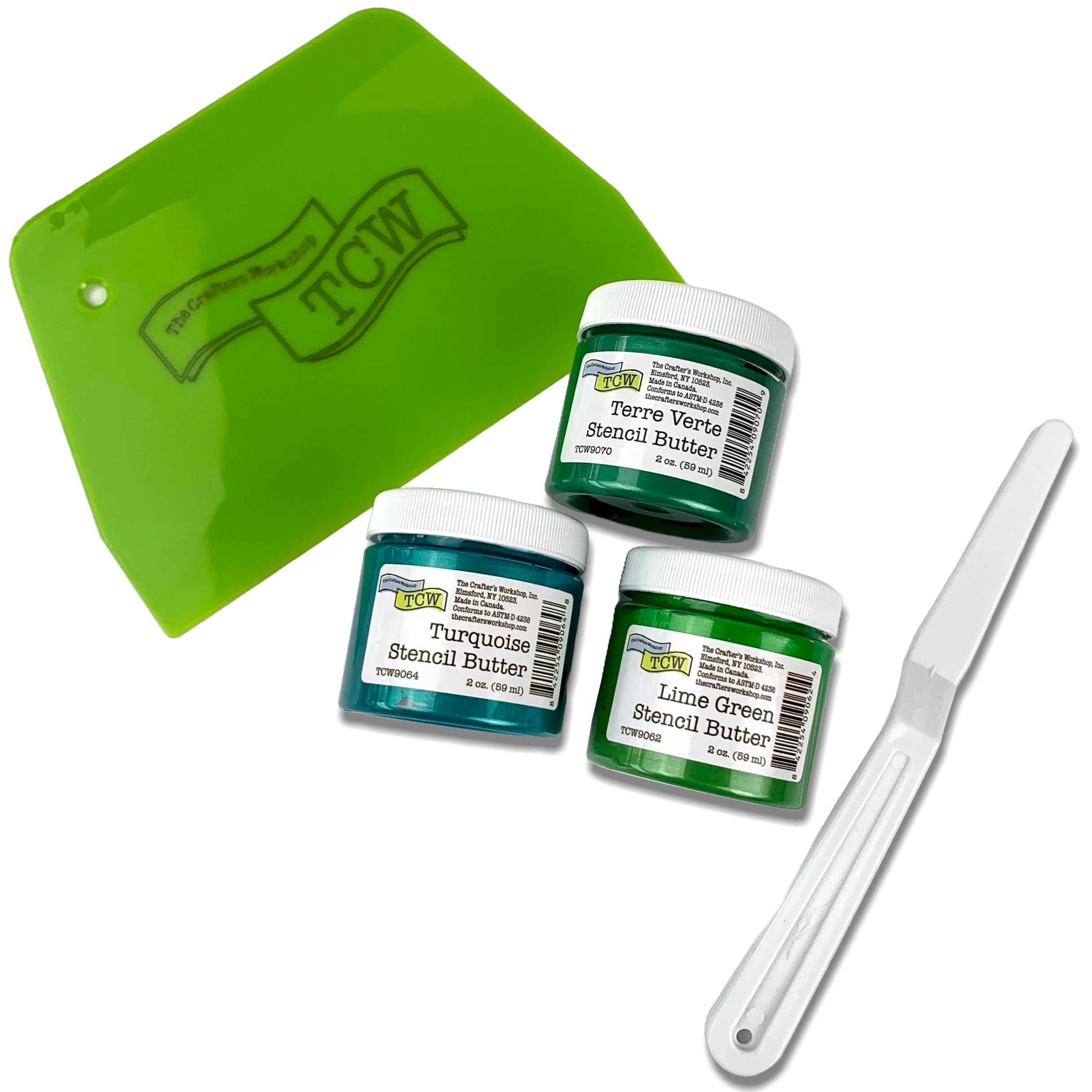 The Crafter's Workshop Field of Greens Paint Set and Art Kit – Stencil Butter Starter Kit with 3 Colors in 2-oz Jars of Paint Paste + 2 Tools – DIY Painting Set for Canvas, Journals & More